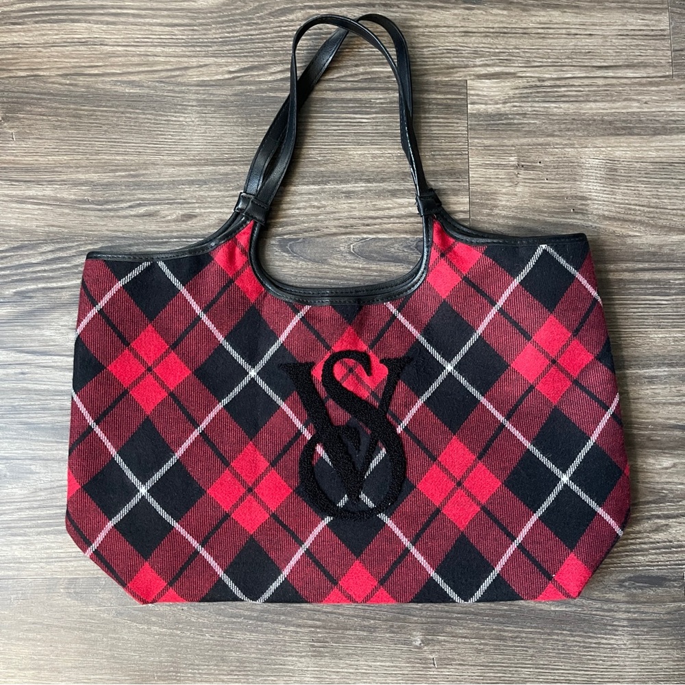 Victoria's Secret Sherpa Logo Plaid Tote/ Weekender Bag